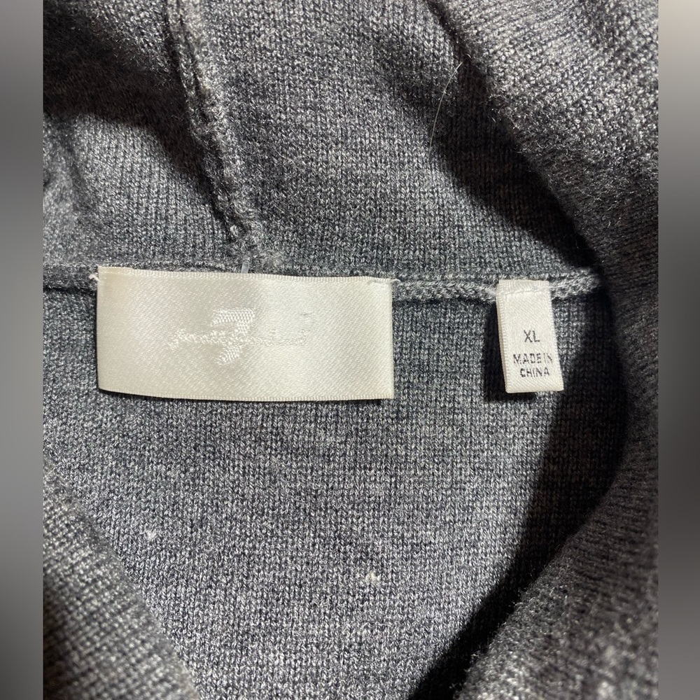 NWOT 7 For All Mankind Cashmere Blend Grey Knit Drawstring Sweater Hoodie XL - Picture 9 of 12